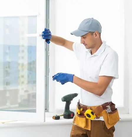 Window installation professional at work