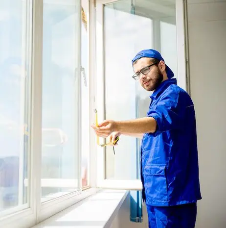 Window installation professional measuring glass