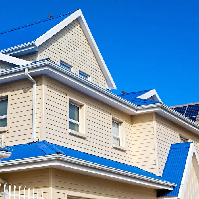 Modern house with blue roof